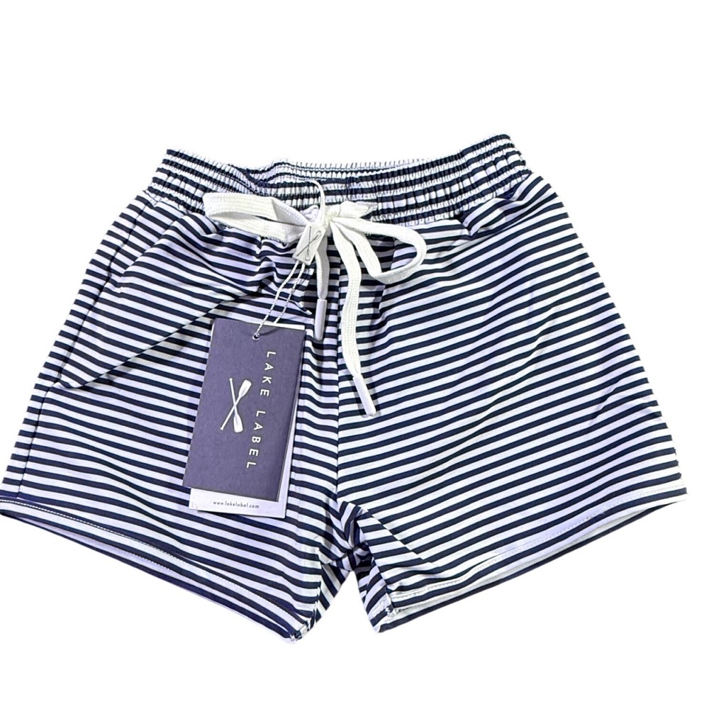 Lake Label Boys Navy White Striped Swim Trunks Board Shorts Size 2/3 NWT
